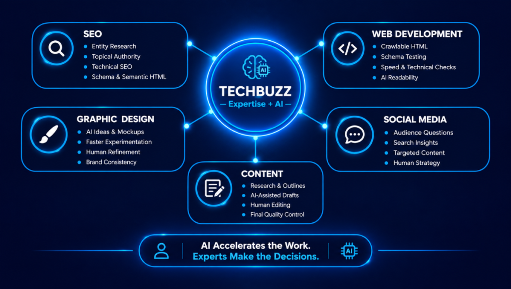 TechBuzz Approach Expert-Led Services, AI-Enhanced Where It Matters TechBuzz Approach Expert-Led Services, AI-Enhanced Where It Matters